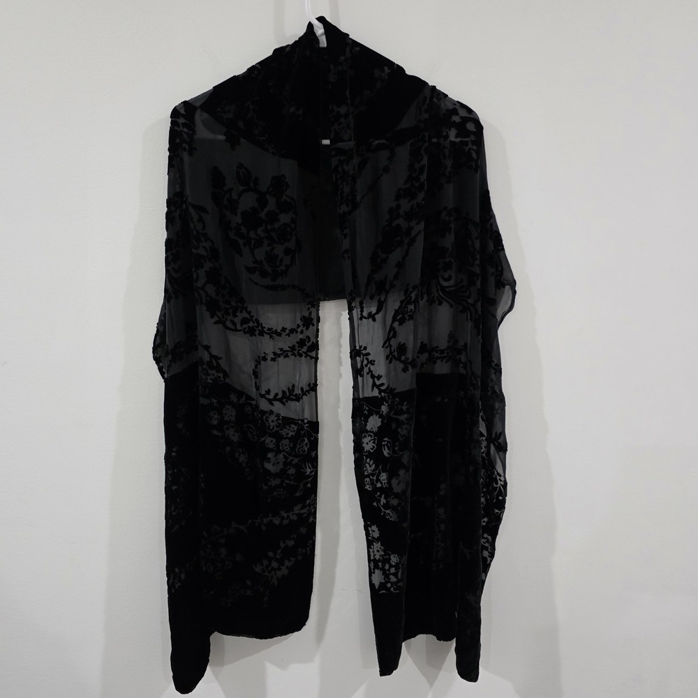 Velvet Burnout Rectangle Scarf‎ Black Paisley Floral Whimsigoth Ethereal